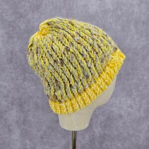 Yellow White Crochet Knit Bucket Cap Hat Fun Vintage Y2K Funky Beanie